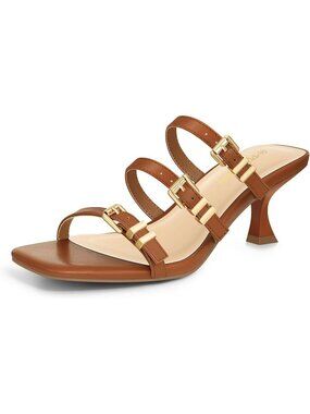 Women's Brown Liora Kitten Heels Square Open Toe Low Heeled Sandals Comfortable